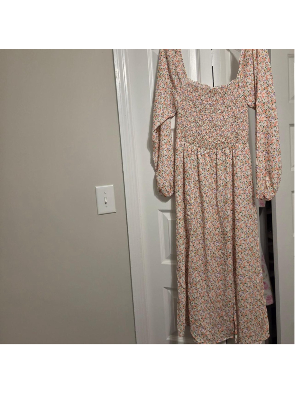 Resa floral long sleeve long dress with small floral print in pink, orange, purp